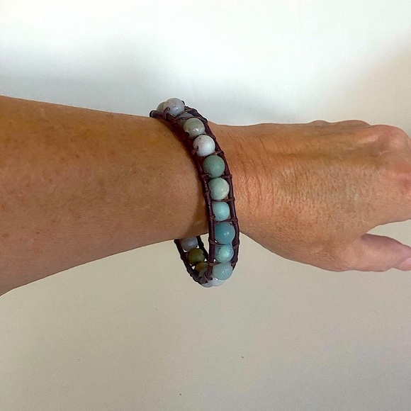 Hand crafted leather and  Amazonite bracelet - Picture 4 of 4
